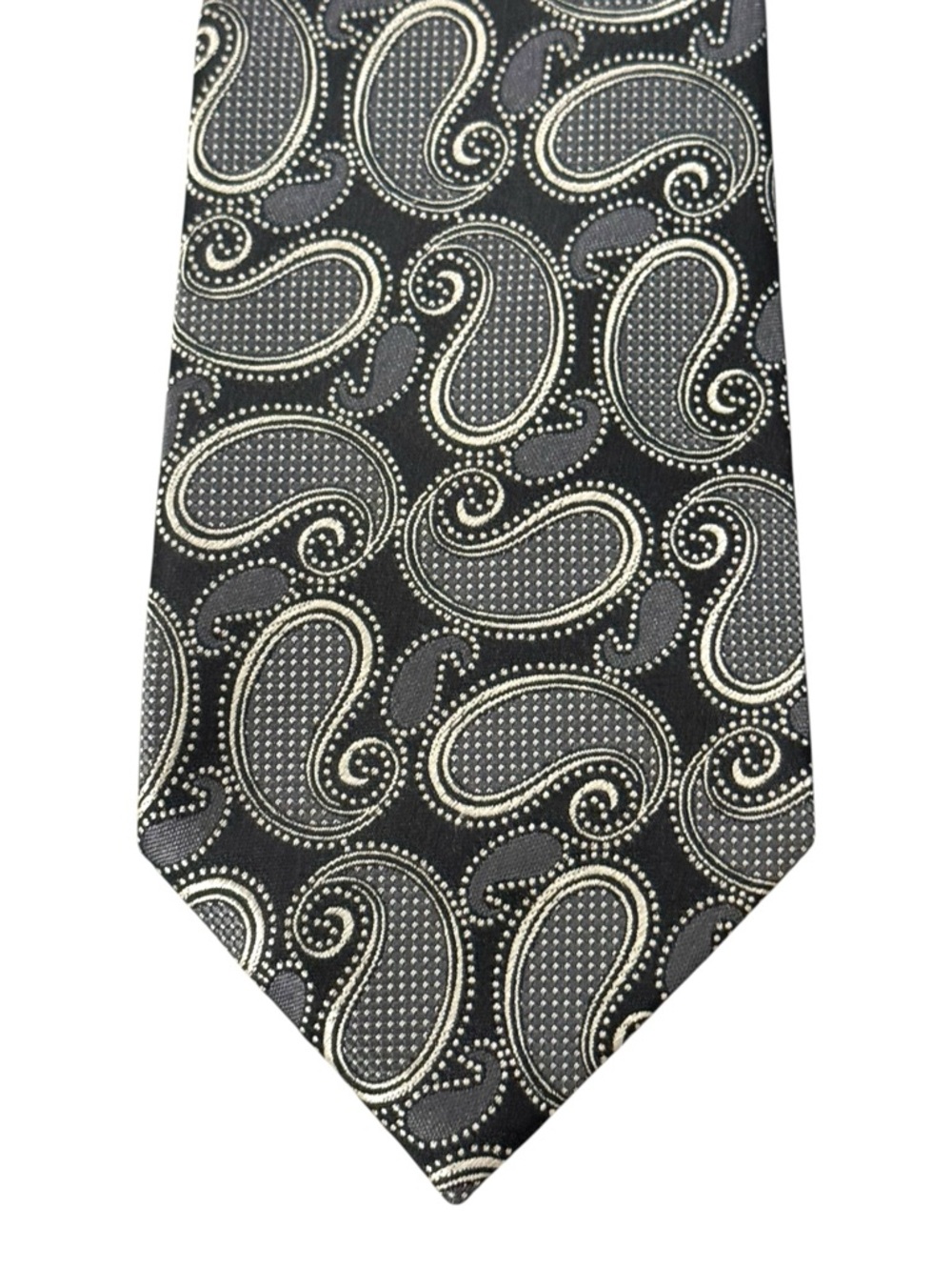 Ermenegildo Zegna Black and Silver Paisley Silk Tie Italy Necktie - Picture 2 of 6